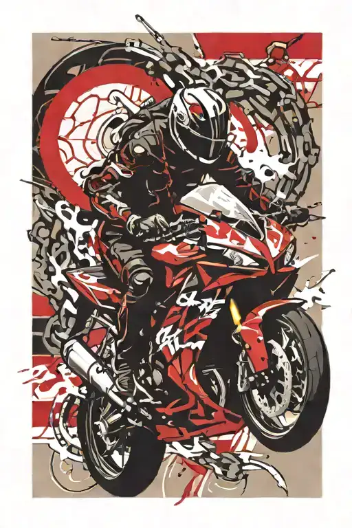 sportbike rider silhouette chains and sprockets chains mechanical tattoo design idea