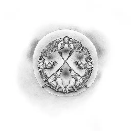 A family portrait with each member represented by a different jazz instrument tattoo design idea