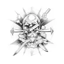 katana stabbing 3 skulls tattoo design idea