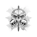 katana stabbing 3 skulls tattoo design idea
