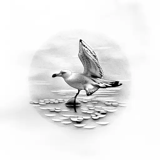 seagull with water lily tattoo design idea