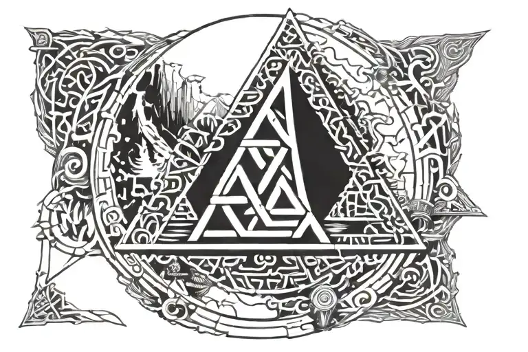 Helm of Awe, Valknut. Huginn Munin. Runic Circle tattoo design idea