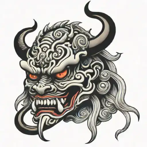 A tongue-tied ONI mask  tattoo design idea