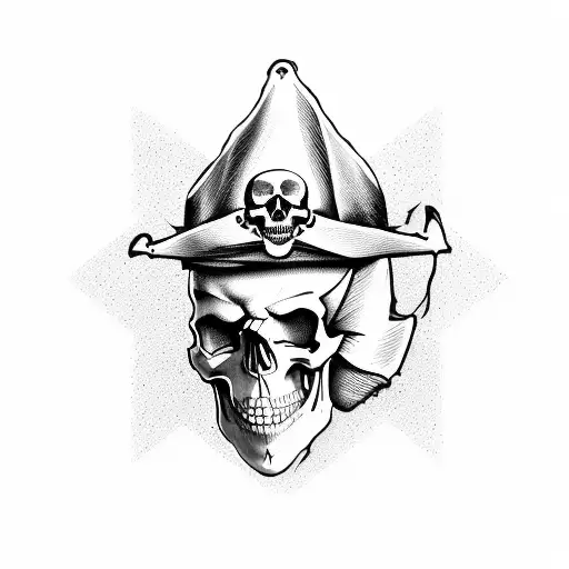 A skull with a pirate hat and crossed architectural drafting tools behind it tattoo design idea