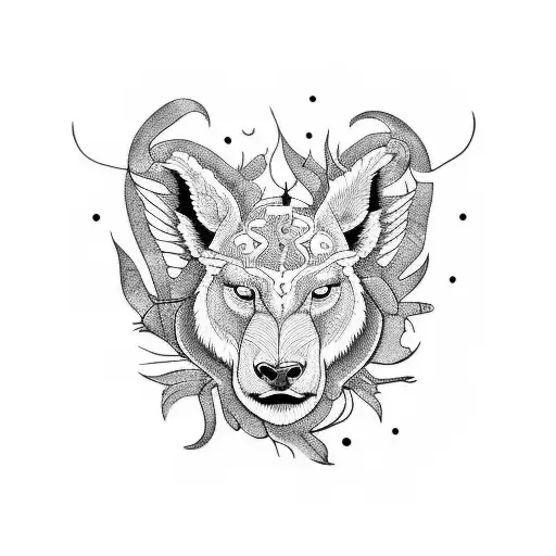 Combine a unique quote with a wild animal in a blackwork style tattoo design idea