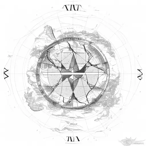 A detailed map of Antarctica with a pentacle symbol in the center, surrounded by various wildlife and country music notes tattoo design idea