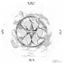 A detailed map of Antarctica with a pentacle symbol in the center, surrounded by various wildlife and country music notes tattoo design idea