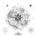 A detailed map of Antarctica with a pentacle symbol in the center, surrounded by various wildlife and country music notes tattoo design idea