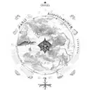 A detailed map of Antarctica with a pentacle symbol in the center, surrounded by various wildlife and country music notes tattoo design idea