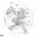 A detailed map of Antarctica with a pentacle symbol in the center, surrounded by various wildlife and country music notes tattoo design idea