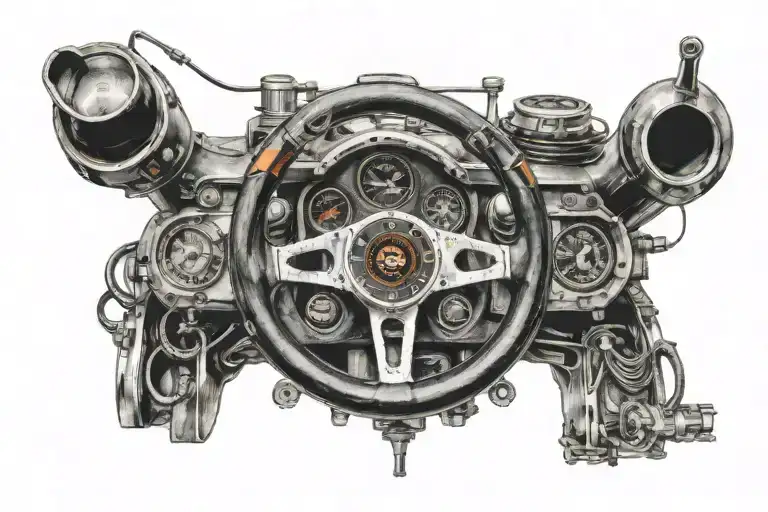 A formula 1 car steering wheel tattoo design idea