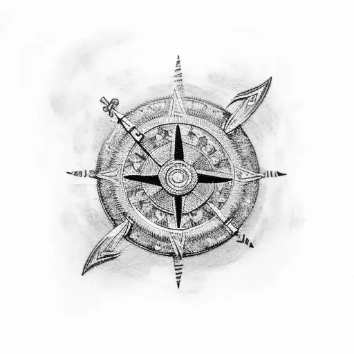 viking compass with Thor's hammer  tattoo design idea