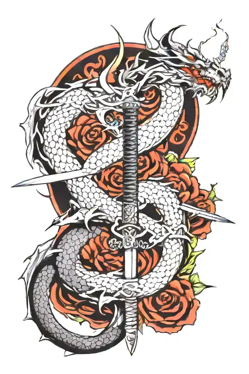 dragon and samurai sword tattoo design idea