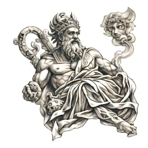 patchwork Ancient Greece god fire tattoo design idea