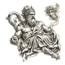 patchwork Ancient Greece god fire tattoo design idea