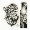 patchwork Ancient Greece god fire tattoo design idea