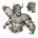 patchwork Ancient Greece god fire tattoo design idea