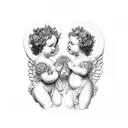 two happy cherubs plating with each other tattoo design idea