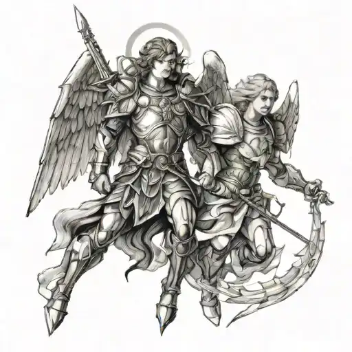 archangel Michael and war in heaven gates tattoo design idea