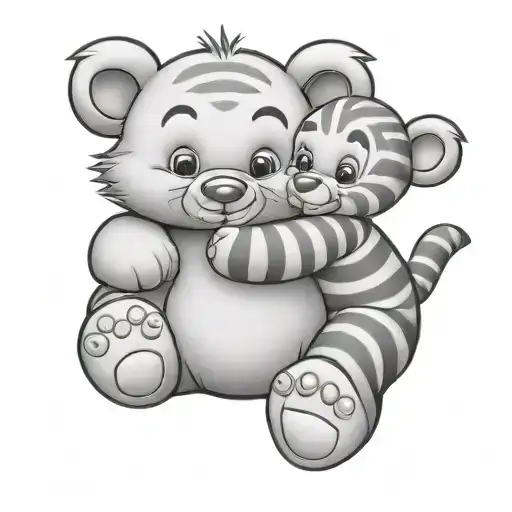 baby bear hugging a baby tigger tattoo design idea