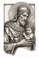 saint samuel with little boy looking  tattoo design idea