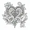 heart and flower intertwined with Vishal written hidden tattoo design idea