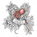 heart and flower intertwined with Vishal written hidden tattoo design idea