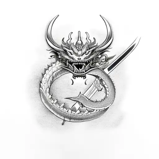samurai sword with dragon going around it  tattoo design idea