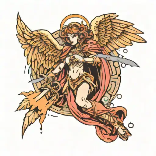 Cyber sigilism angel tattoo design idea