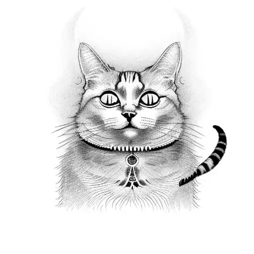 A death-themed tarot card featuring a cat as the central figure, done in a dotwork style tattoo design idea