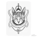 A death-themed tarot card featuring a cat as the central figure, done in a dotwork style tattoo design idea