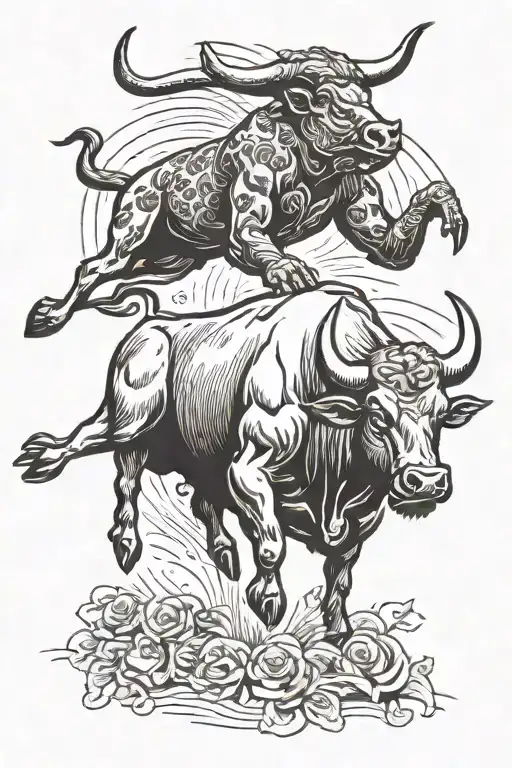 bucking bull with legs in the air tattoo design idea