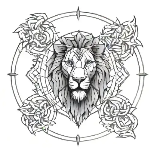 Gladiator and Lion head tattoo design idea