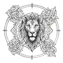 Gladiator and Lion head tattoo design idea