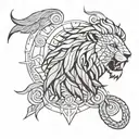 Gladiator and Lion head tattoo design idea