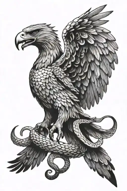 snake surrounding a eagle flying tattoo design idea