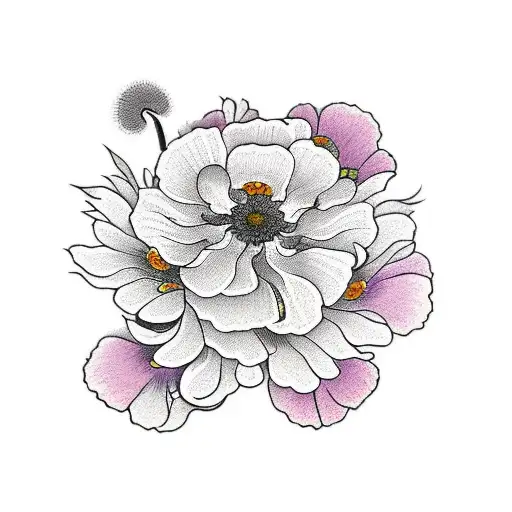 plum blossom marigold poppy   tattoo design idea