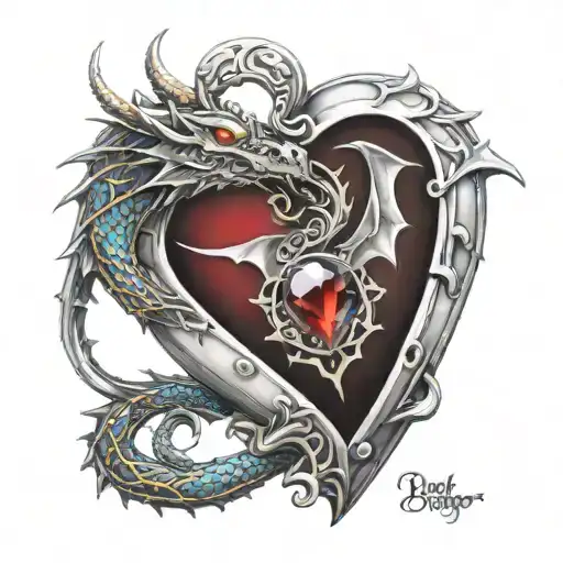 dragon heart locket surrounded tattoo design idea