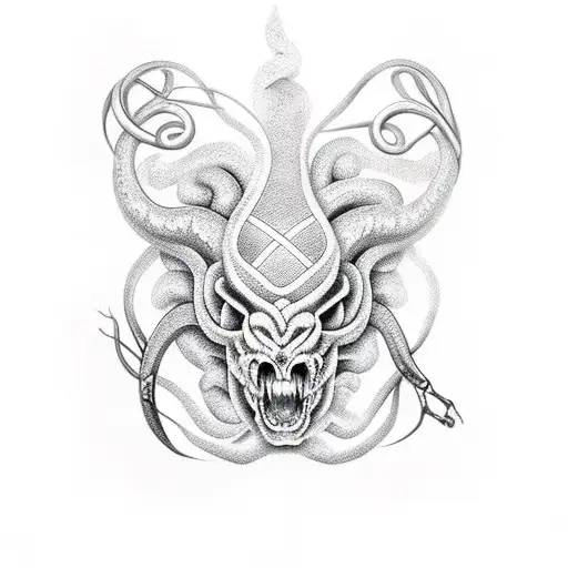 Snake skull lion bull tree of life.irish godess  tattoo design idea