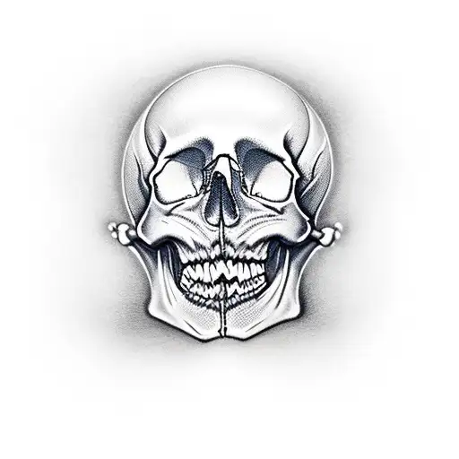 smoked skull open mouth with canon outgoing  tattoo design idea