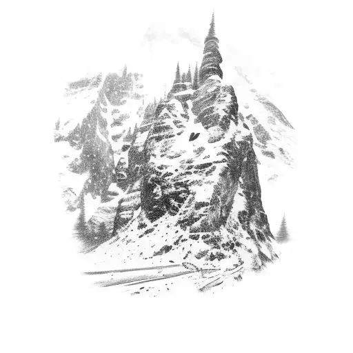 A movie reel unraveling into a snowy mountain scene with boxing gloves hanging off the sides tattoo design idea