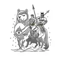 A traditional style tattoo of Batman and a bear riding horses side by side tattoo design idea
