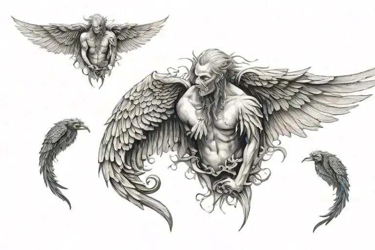 demon and angle wings tattoo design idea