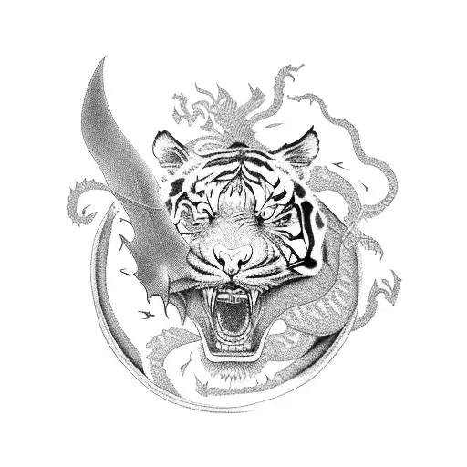 A fierce tiger playing pool with a dragon tattoo design idea