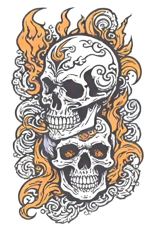 skull smoke flames tattoo design idea