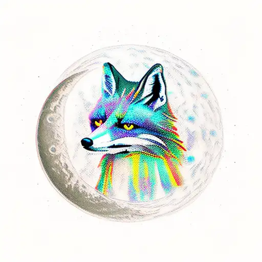 feathers with fox, crows and moon phases tattoo design idea