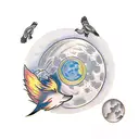 feathers with fox, crows and moon phases tattoo design idea