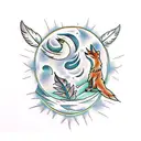 feathers with fox, crows and moon phases tattoo design idea