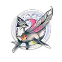 feathers with fox, crows and moon phases tattoo design idea