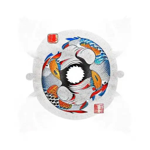 Yin and yang koi fishes in cyberpunk style tattoo design idea